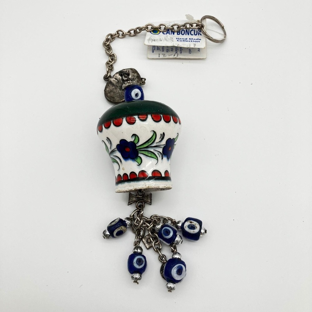Can Boncuk Turkish Evil Eye Wall Hanging Vintage Ceramic Nazar Charm Blue White